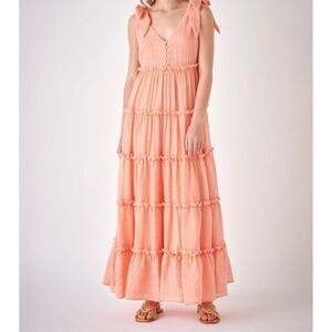 English Factory Women’s Tangerine Sleeveless Tiered Maxi Dress Size Medium NEW